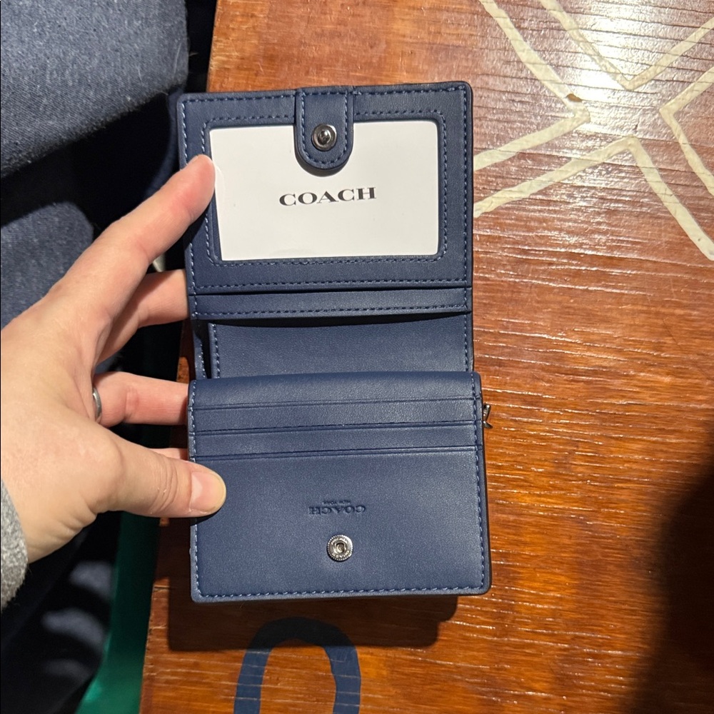 Coach Pebbled Leather Small Wallet in Light Blue - Picture 2 of 6